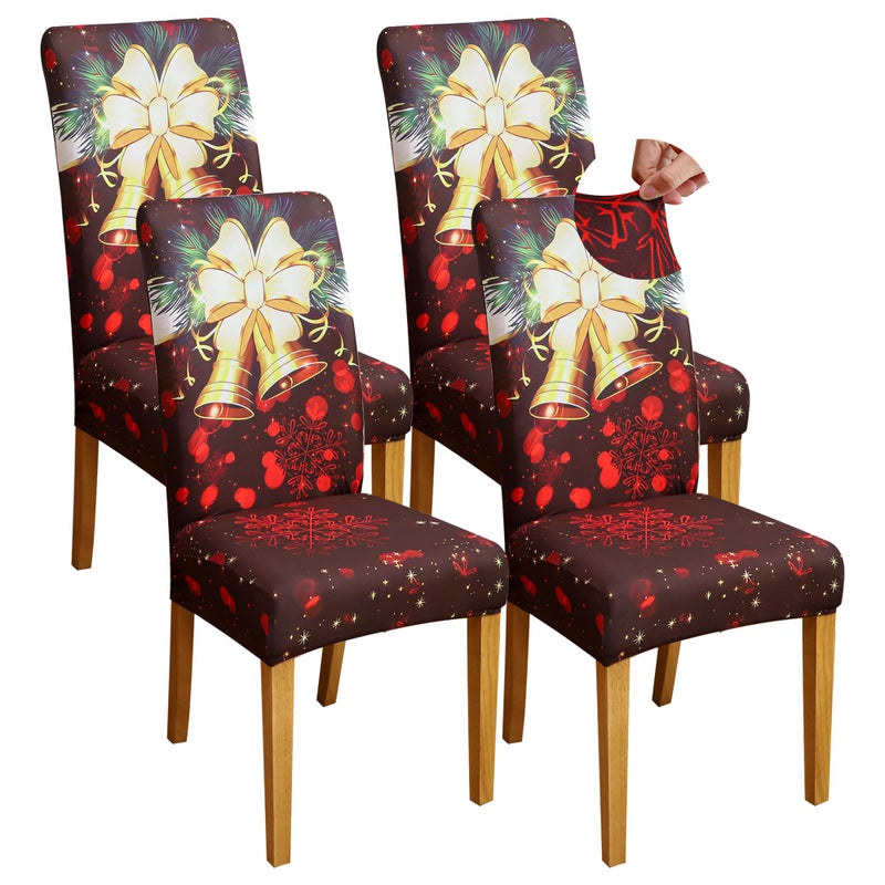 FORCHEER Christmas Chair Covers for Dining Room Set of 4 Stretch Kicthen Chair Slipcovers Washable (Pack of 4, Christmas Deco) - Image 1